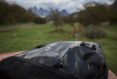 Los ratones han atravesado mis alforjas para comerse mi desayuno! nada que no pueda arreglarse con unos parches de rueda de bicicleta