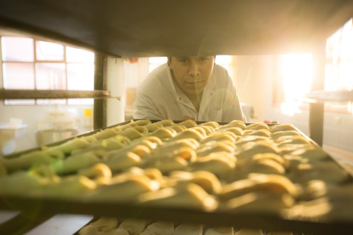 Preparando el pan en la panadería la Union en la mañana.