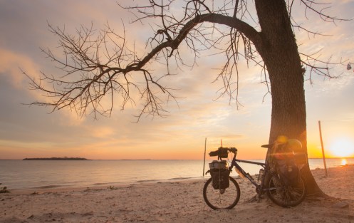 A pesar de su color marrón el río de la Plata luce como un pequeño paraíso al atardecer